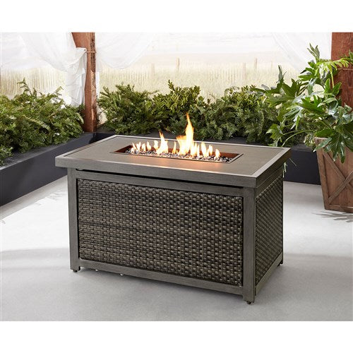 Hanover - Sedona Rectangle KD Gas Slat Top Fire Pit - Grey-United Backyard