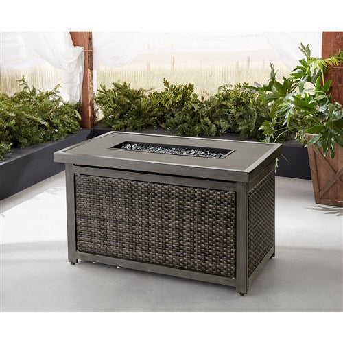 Hanover - Sedona Rectangle KD Gas Slat Top Fire Pit - Grey-United Backyard