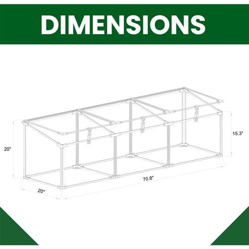 Hanover - Single Mini Cold Frame Greenhouse with 3 Vents, 70"x20"x20" - Natural/Silver-United Backyard