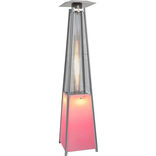 Hanover - Square Patio Heater, 7' Tall, Propane, LED Flame Glass, 42,000 BTU - Stainless/Multi-Color-United Backyard