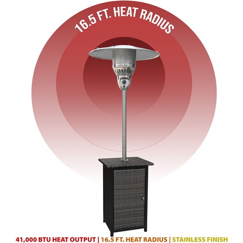 Hanover - Square Wicker Patio Heater, 7' tall, Propane, 41,000 BTU - Brown/Stainless Steel-United Backyard