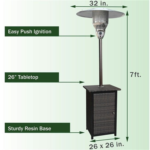 Hanover - Square Wicker Patio Heater, 7' tall, Proppane, 41,000 BTU - Brown/Hammered Bronze-United Backyard