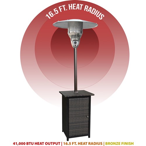 Hanover - Square Wicker Patio Heater, 7' tall, Proppane, 41,000 BTU - Brown/Hammered Bronze-United Backyard