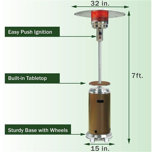 Hanover - Steel Umbrella Patio Heater, 7' tall, Propane, 41,000 BTU - Bronze/Stainless Steel-United Backyard