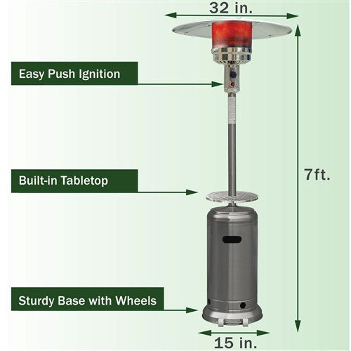 Hanover - Steel Umbrella Patio Heater, 7' tall, Propane, 41,000 BTU - Stainless-United Backyard