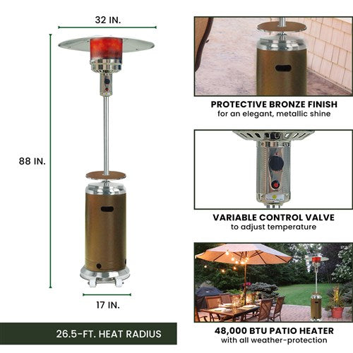 Hanover - Steel Umbrella Patio Heater, 7' tall, Propane, 48,000 BTU - Bronze/Stainless Steel-United Backyard