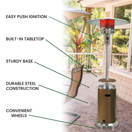 Hanover - Steel Umbrella Patio Heater, 7' tall, Propane, 48,000 BTU - Bronze/Stainless Steel-United Backyard