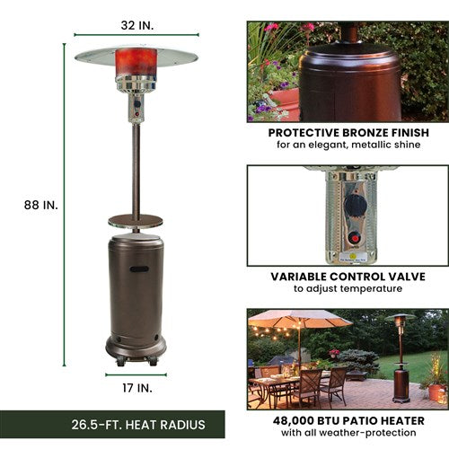 Hanover - Steel Umbrella Patio Heater, 7' tall, Propane, 48,000 BTU - Hammered Bronze-United Backyard