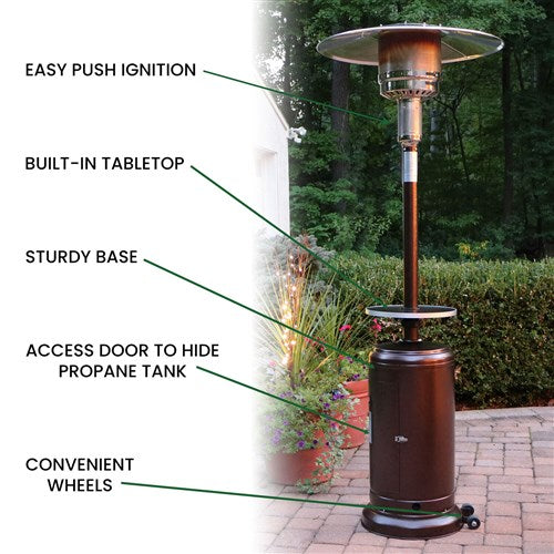 Hanover - Steel Umbrella Patio Heater, 7' tall, Propane, 48,000 BTU - Hammered Bronze-United Backyard