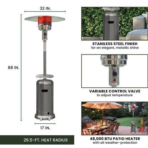 Hanover - Steel Umbrella Patio Heater, 7' tall, Propane, 48,000 BTU - Stainless-United Backyard