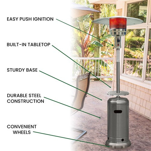 Hanover - Steel Umbrella Patio Heater, 7' tall, Propane, 48,000 BTU - Stainless-United Backyard