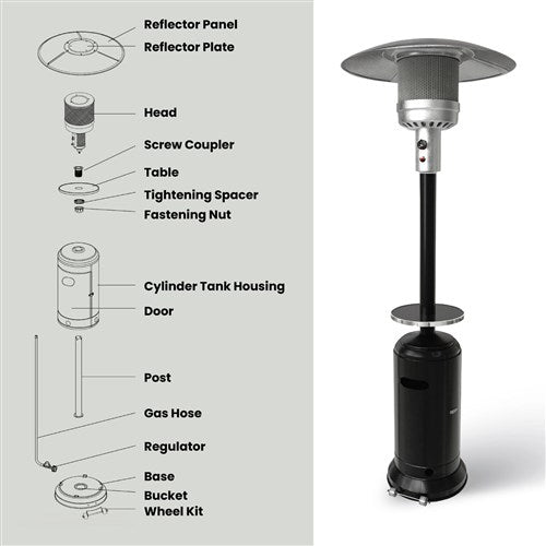 Hanover - Steel Umbrella Patio Heater, 7" tall, propane, 48,000 BTU - Black-United Backyard