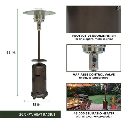 Hanover - Steel Umbrella patio heater, 7" tall, propane, 48, 000 BTU with Cover - Bronze/Tan-United Backyard