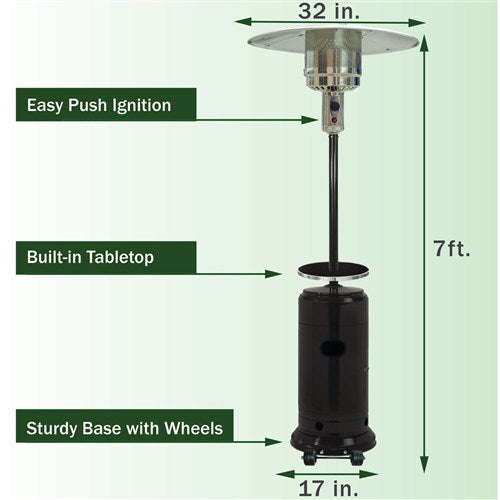 Hanover - Steel Umbrella patio heater, 7' tall, propane, 48,000 BTU - Black-United Backyard