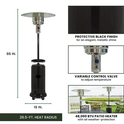 Hanover - Steel Umbrella patio heater, 7" tall, propane, 48,000 BTU with Cover - Black/Tan-United Backyard