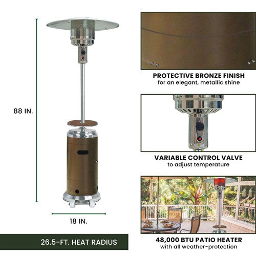 Hanover - Steel Umbrella patio heater, 7" tall, propane, 48,000 BTU with Cover - Bronze/Tan-United Backyard