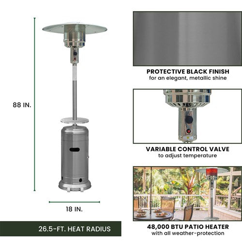 Hanover - Steel Umbrella patio heater, 7" tall, propane, 48,000 BTU with Cover - Stainless Steel/Tan-United Backyard