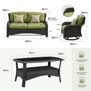 Hanover - Strathmere 4pc: Loveseat, 2 Swivel Gliders, Woven Coffee Table - Brown/Green-United Backyard