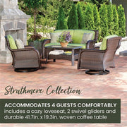 Hanover - Strathmere 4pc: Loveseat, 2 Swivel Gliders, Woven Coffee Table - Brown/Green-United Backyard