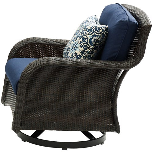 Hanover - Strathmere 4pc: Loveseat, 2 Swivel Gliders, Woven Coffee Table - Brown/Navy-United Backyard