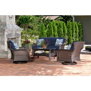 Hanover - Strathmere 4pc: Loveseat, 2 Swivel Gliders, Woven Coffee Table - Brown/Navy-United Backyard