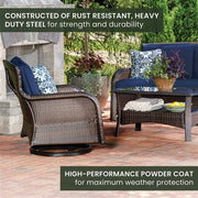 Hanover - Strathmere 4pc: Loveseat, 2 Swivel Gliders, Woven Coffee Table - Brown/Navy-United Backyard