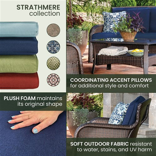 Hanover - Strathmere 4pc: Loveseat, 2 Swivel Gliders, Woven Coffee Table - Brown/Navy-United Backyard