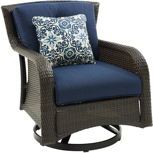 Hanover - Strathmere 4pc: Loveseat, 2 Swivel Gliders, Woven Coffee Table - Brown/Navy-United Backyard