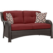 Hanover - Strathmere 4pc: Loveseat, 2 Swivel Gliders, Woven Coffee Table - Brown/Red-United Backyard