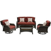 Hanover - Strathmere 4pc: Loveseat, 2 Swivel Gliders, Woven Coffee Table - Brown/Red-United Backyard
