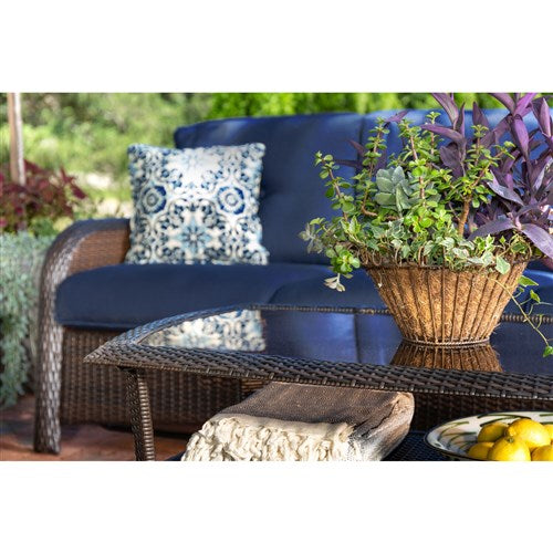 Hanover - Strathmere 4pc: Sofa, 2 Swivel Gliders, Woven Coffee Table - Brown/Navy-United Backyard