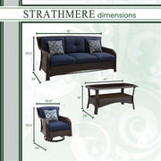 Hanover - Strathmere 4pc: Sofa, 2 Swivel Gliders, Woven Coffee Table - Brown/Navy-United Backyard