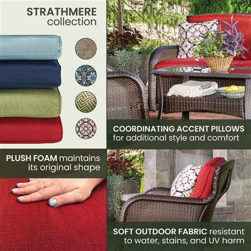 Hanover - Strathmere 4pc: Sofa, 2 Swivel Gliders, Woven Coffee Table - Brown/Red-United Backyard