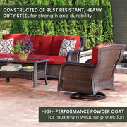 Hanover - Strathmere 4pc: Sofa, 2 Swivel Gliders, Woven Coffee Table - Brown/Red-United Backyard