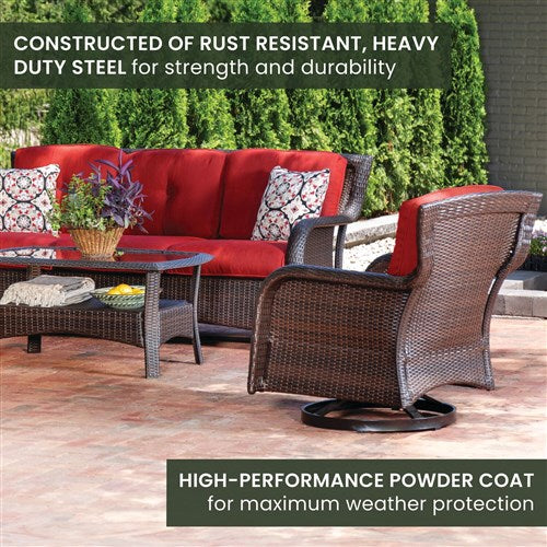 Hanover - Strathmere 4pc: Sofa, 2 Swivel Gliders, Woven Coffee Table - Brown/Red-United Backyard