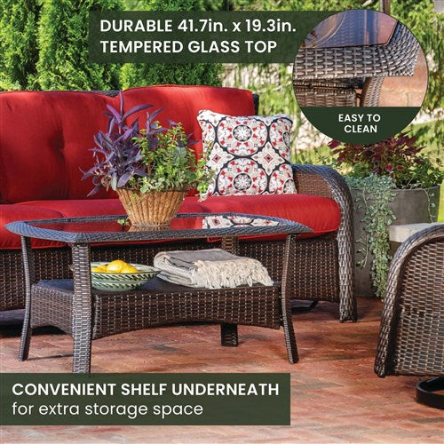 Hanover - Strathmere 4pc: Sofa, 2 Swivel Gliders, Woven Coffee Table - Brown/Red-United Backyard