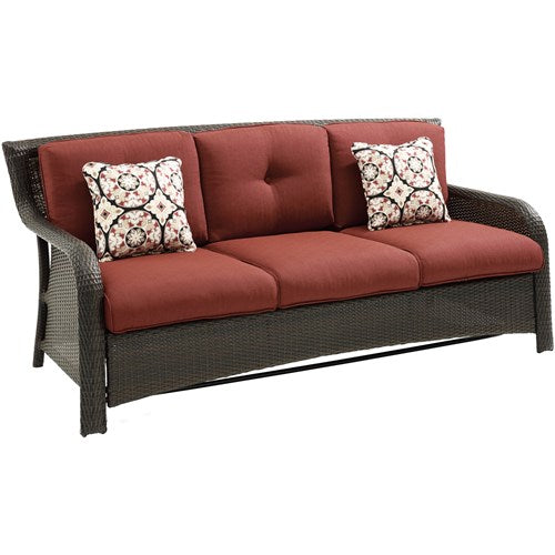 Hanover - Strathmere 4pc: Sofa, 2 Swivel Gliders, Woven Coffee Table - Brown/Red-United Backyard