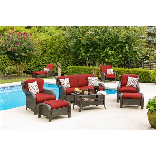 Hanover - Strathmere 6-pc Deep Seating Set w/Cushions, Coffee Table - Brown/Deep Red-United Backyard