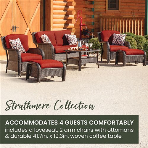 Hanover - Strathmere 6-pc Deep Seating Set w/Cushions, Coffee Table - Brown/Deep Red-United Backyard