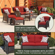 Hanover - Strathmere 6-pc Deep Seating Set w/Cushions, Coffee Table - Brown/Deep Red-United Backyard