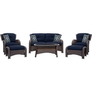 Hanover - Strathmere 6-pc Deep Seating Set w/Cushions, Coffee Table - Brown/Navy-United Backyard