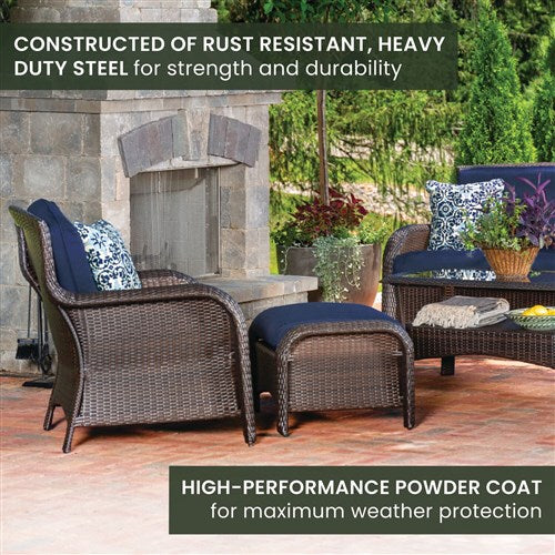 Hanover - Strathmere 6-pc Deep Seating Set w/Cushions, Coffee Table - Brown/Navy-United Backyard