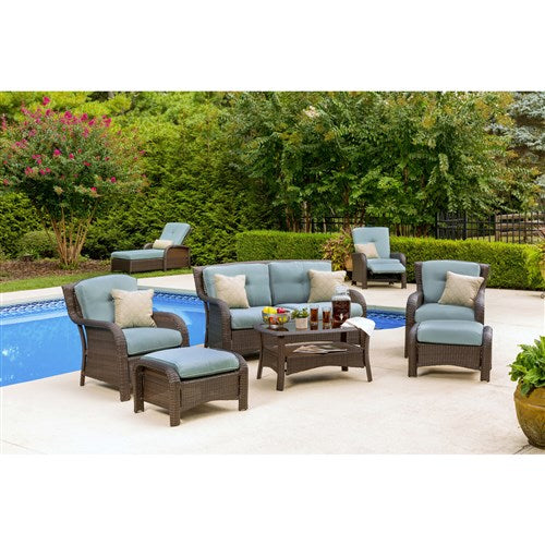 Hanover - Strathmere 6-pc Deep Seating Set w/Cushions, Coffee Table - Brown/Ocean Blue-United Backyard