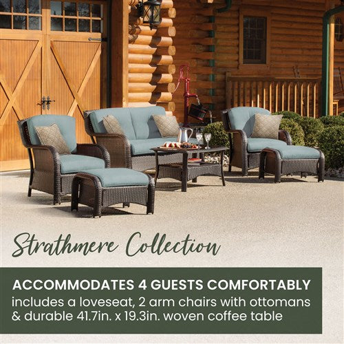 Hanover - Strathmere 6-pc Deep Seating Set w/Cushions, Coffee Table - Brown/Ocean Blue-United Backyard