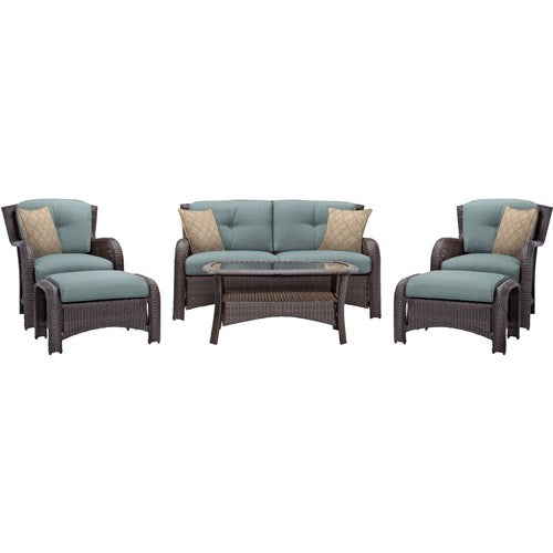 Hanover - Strathmere 6-pc Deep Seating Set w/Cushions, Coffee Table - Brown/Ocean Blue-United Backyard