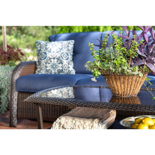 Hanover - Strathmere 6pc: Sofa, 2 Side Chairs, 2 Ottomans, Woven Coffee Table - Brown/Navy-United Backyard