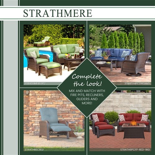 Hanover - Strathmere 6pc: Sofa, 2 Side Chairs, 2 Ottomans, Woven Coffee Table - Brown/Navy-United Backyard