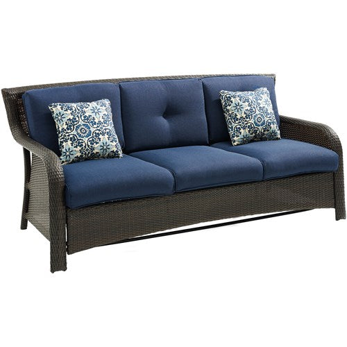 Hanover - Strathmere 6pc: Sofa, 2 Side Chairs, 2 Ottomans, Woven Coffee Table - Brown/Navy-United Backyard