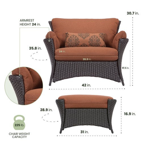 Hanover - Strathmere Allure 2pc Seating Set: Oversized Chair and Ottoman - Rust/Espresso-United Backyard