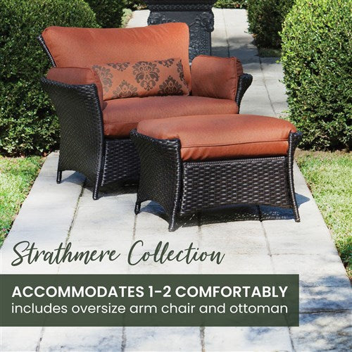 Hanover - Strathmere Allure 2pc Seating Set: Oversized Chair and Ottoman - Rust/Espresso-United Backyard